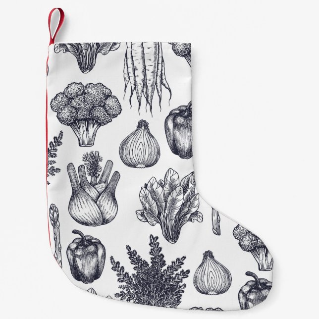 Petite Chaussette De Noël Motif sans soudure de légumes frais. Brocoli, carr (Devant)