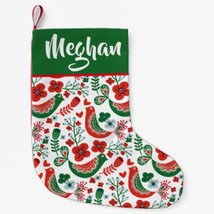 Petite Chaussette De Noël Motif scandinave d'oiseau de Noël - personnalisé