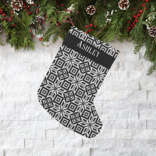 Petite Chaussette De Noël Motif scandinave noir et blanc