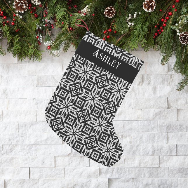 Petite Chaussette De Noël Motif scandinave noir et blanc (Créateur téléchargé)