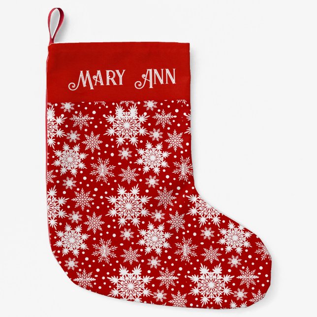 Petite Chaussette De Noël Motif Snowflake rouge et blanc sans joint (Devant)
