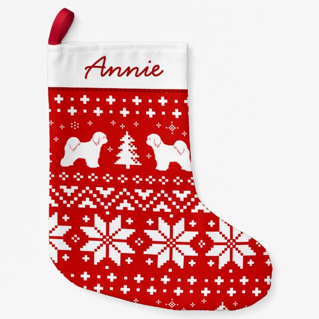Petite Chaussette De Noël Motif tibétain de Terrier Amoureux des chiens Silh (Devant)