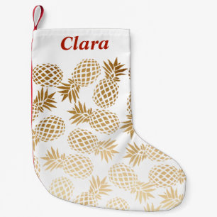 Petite Chaussette De Noël motif tropical d'ananas d'or élégant de faux