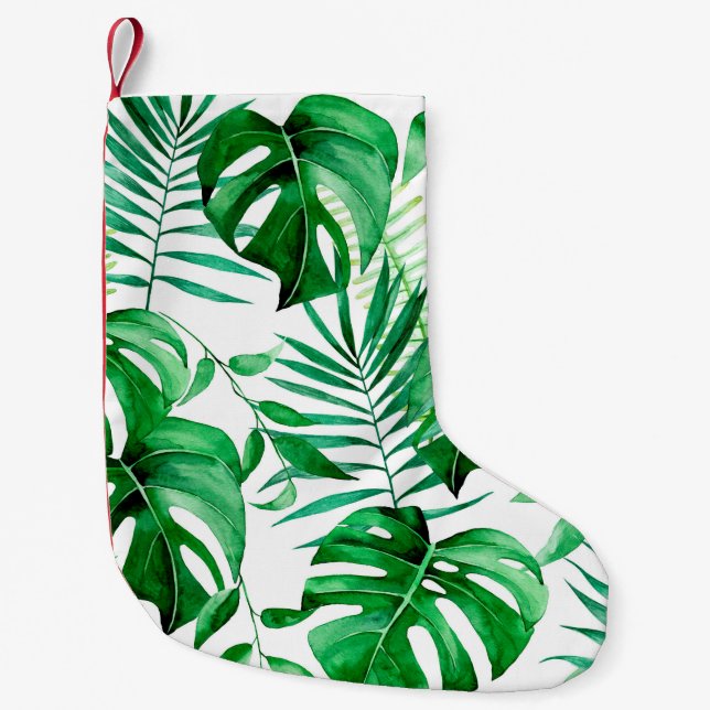 Petite Chaussette De Noël Motif tropical feuille vert (Devant)
