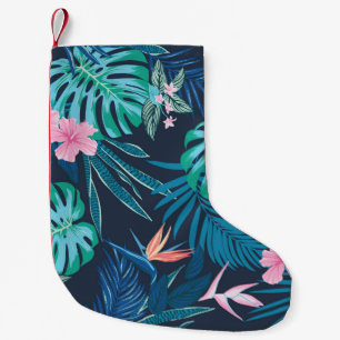 Petite Chaussette De Noël motif tropical transparent, feuillage tropique vif