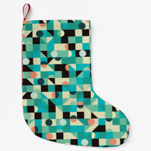Petite Chaussette De Noël motif vintage avec triangles et cercles.