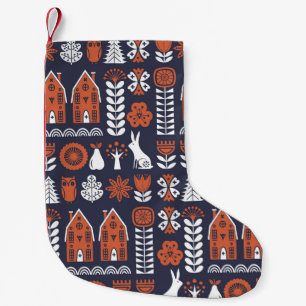 Petite Chaussette De Noël Motif Vintage d'art populaire scandinave