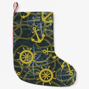 Petite Chaussette De Noël Motif vintage nautique, ancre et carte.