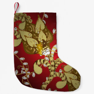 Petite Chaussette De Noël motif vintage ornemental sur un rouge, jaune et b
