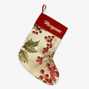 Petite Chaussette De Noël Motif vintage Poinsettia et Berries