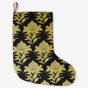 Petite Chaussette De Noël motif vintage sans soudure avec fleur d'or sur bl