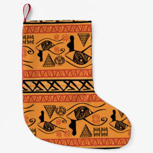 Petite Chaussette De Noël Motif Vintage Tribal Égyptien À Rayures.