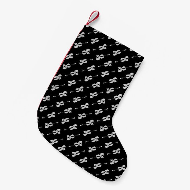 Petite Chaussette De Noël Motif violon - noir et blanc (Devant (Accrochage))