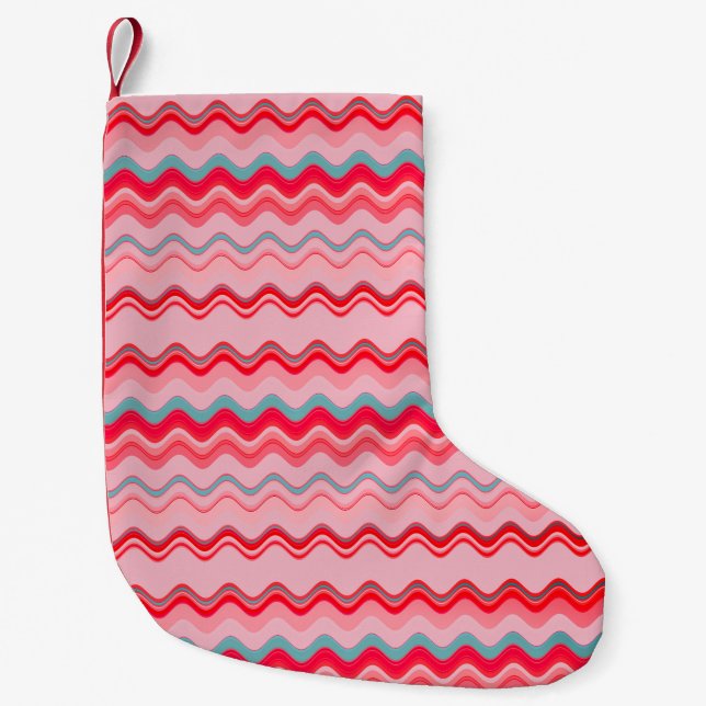 Petite Chaussette De Noël Motif Zigzag Ondulé Bleu Rose (Devant)