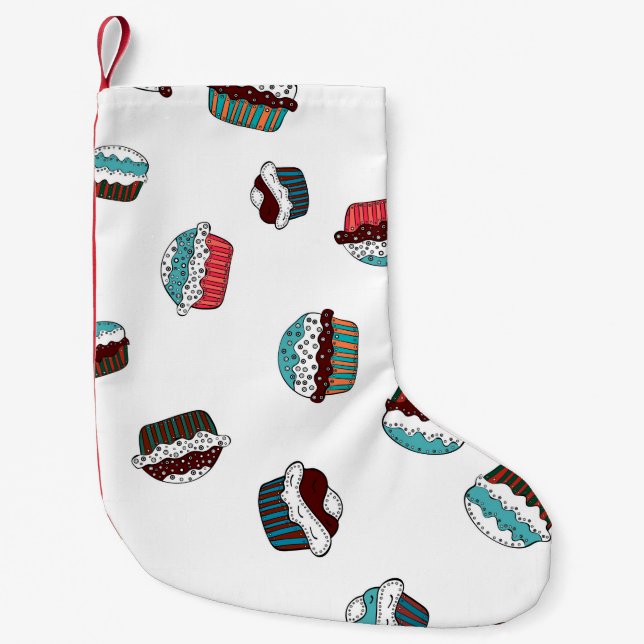 Petite Chaussette De Noël Muffin. Joyeux arrière - plan de cupcake d'anniver (Devant)