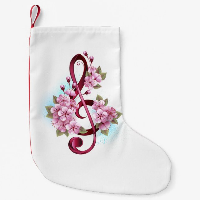 Petite Chaussette De Noël Musical treble clef notes with sakura flowers (Devant)