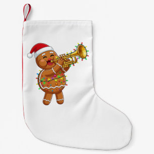Petite Chaussette De Noël Musicien de pain d'épice heureux jouant de la trom