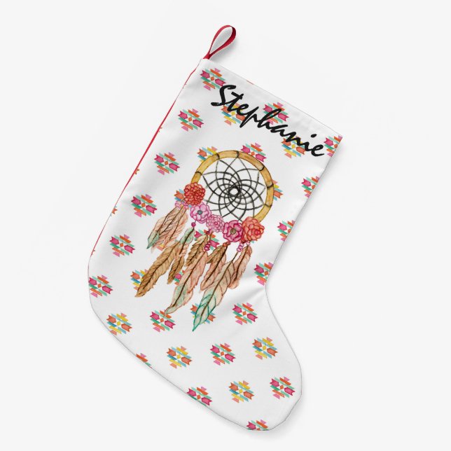 Petite Chaussette De Noël Natif américain aztèque Dreamcatcher d'aquarelle (Devant (Accrochage))
