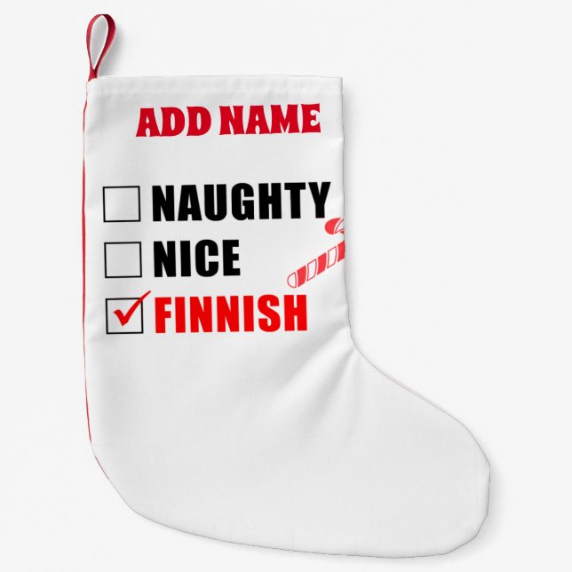 Petite Chaussette De Noël Naughty Nice Finnois Personnalisé (Devant)
