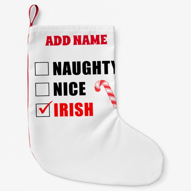 Petite Chaussette De Noël Naughty Nice irlandais Personnalisé (Devant)