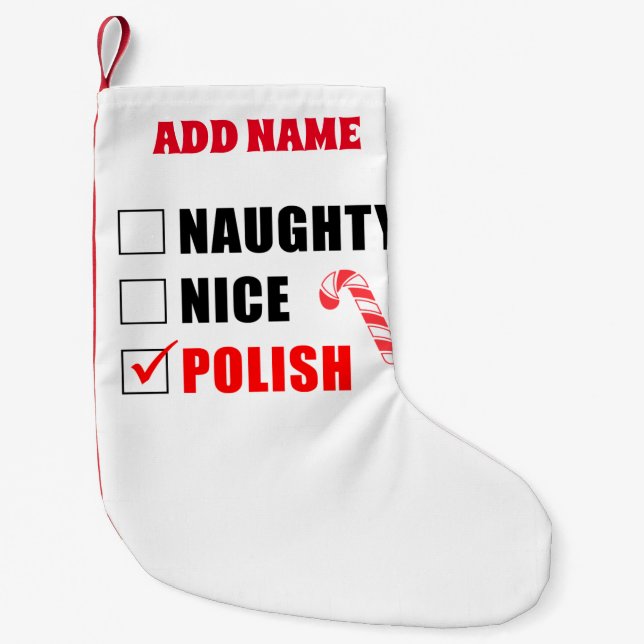 Petite Chaussette De Noël Naughty Nice Polonais Personnalisé (Devant)