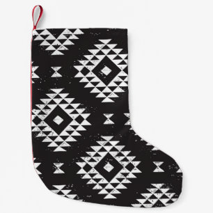 Petite Chaussette De Noël Navajo Géométrique : Tribal Blanc Noir.