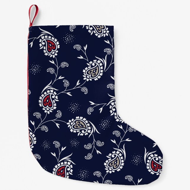 Petite Chaussette De Noël Navy Paisley : Design Motif élégant. (Devant)