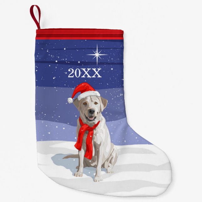 Petite Chaussette De Noël Neige Blanc Labrador Retriever Santa Hat & Scarf (Devant)