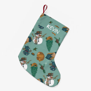 Petite Chaussette De Noël Neiges, cerfs, biscuits. Personnalisé avec le nom.
