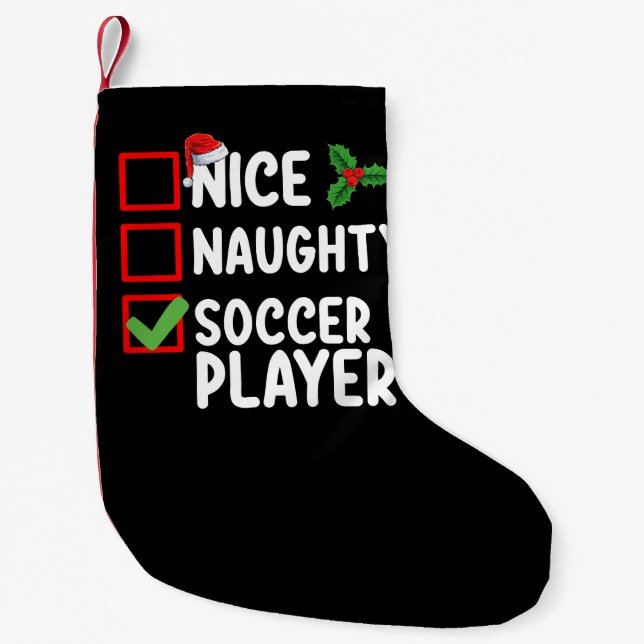 Petite Chaussette De Noël Nice Naughty Soccer Joueur Noël (Devant)