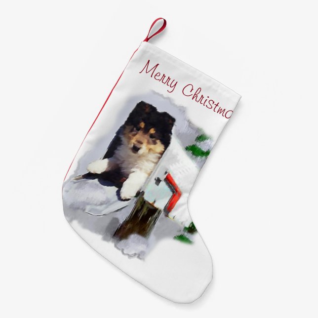 Petite Chaussette De Noël Noël à Collie Puppy (Devant (Accrochage))