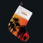Petite Chaussette De Noël Noël à Palm Beach Miami Sunset<br><div class="desc">Récipiendaire de Noël cool avec coucher de soleil et palmiers. Et vous pouvez ajouter votre propre nom à votre choix.</div>