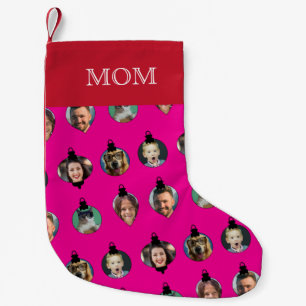 Petite Chaussette De Noël Noël Amusant Famille Visages Ornements Rose
