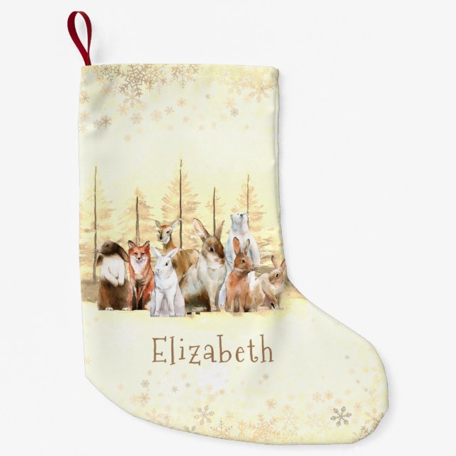 Petite Chaussette De Noël Noël Animaux sauvages Aquarelle Brown Personnalisé (Devant)