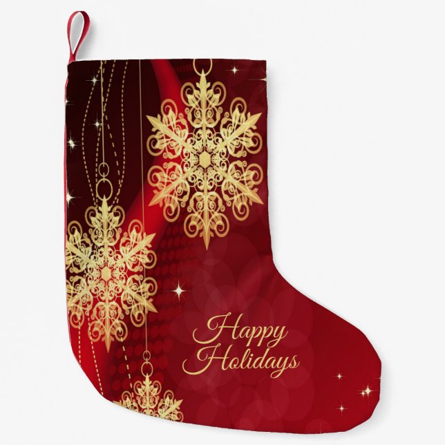Petite Chaussette De Noël Noël cadeau Red Golden Snowflakes Holiday (Devant)