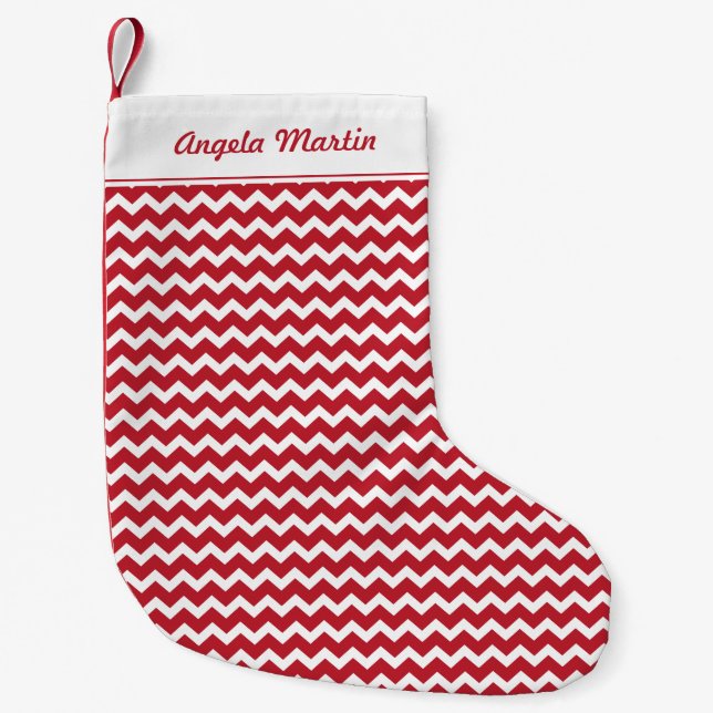 Petite Chaussette De Noël Noël Chevron rouge personnalisé (Devant)