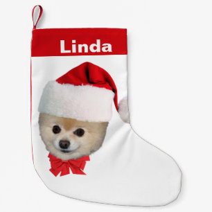 Petite Chaussette De Noël Noël, Chien de Poméranie, Santa Hat, Nom