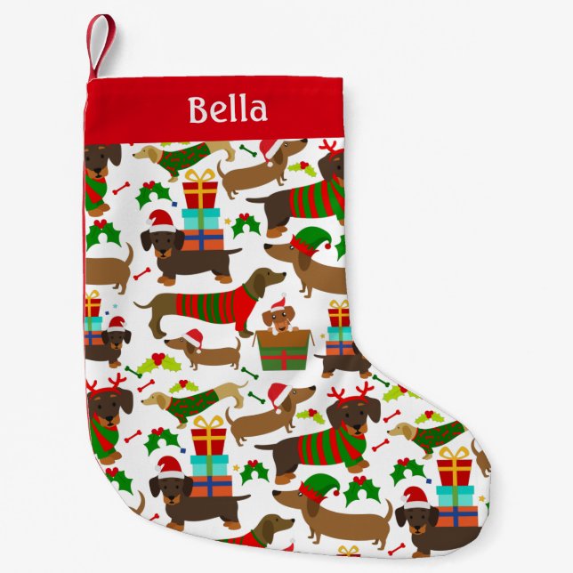 Petite Chaussette De Noël Noël Dachshund mignon chien animal (Devant)
