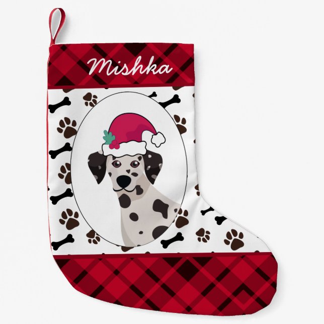 Petite Chaussette De Noël  Noël de chien dalmate avec nom de chien personnal (Devant)
