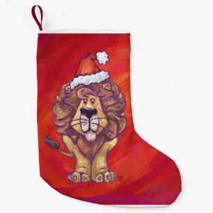 Petite Chaussette De Noël Noël de lion sur le rouge