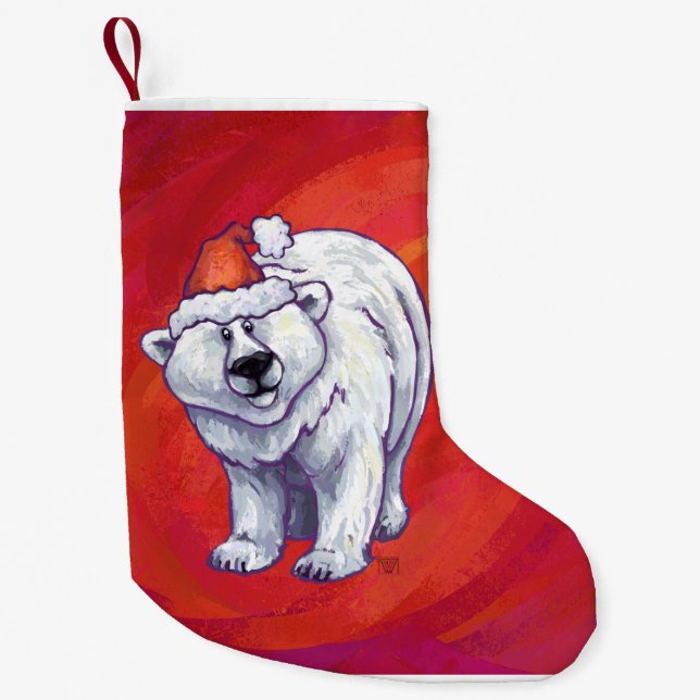 Petite Chaussette De Noël Noël de l'ours polaire sur le rouge (Devant)
