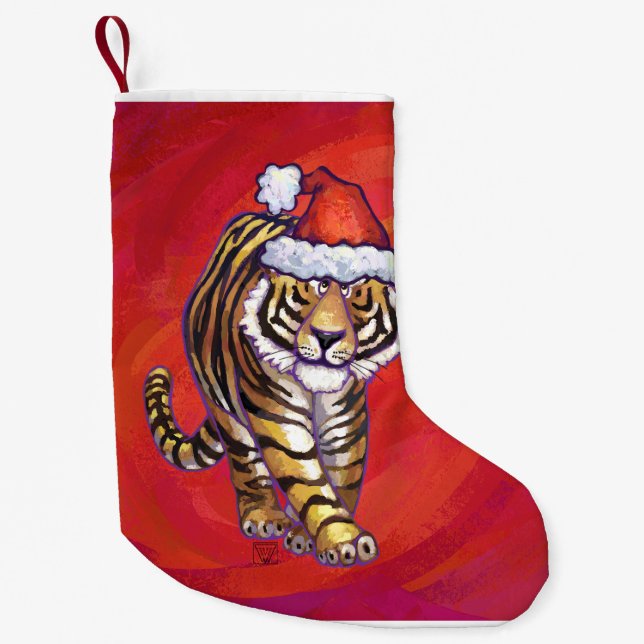 Petite Chaussette De Noël Noël de tigre sur le rouge (Devant)