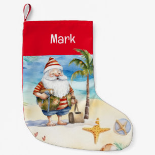 Petite Chaussette De Noël Noël d'été avec le Père Noël sur la plage
