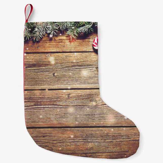 Petite Chaussette De Noël Noël du sapin : Décoration en bois foncé (Devant)