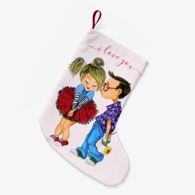 Petite Chaussette De Noël Noël empilé avec amour en couple - Texte personnal (Devant (Accrochage))