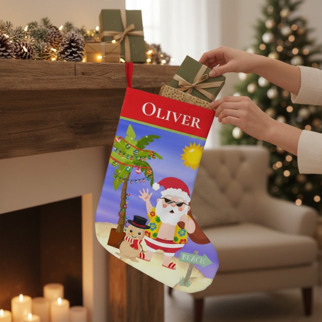 Petite Chaussette De Noël Noël Été Père Noël Beach Vacances Personnalisées (Créateur téléchargé)