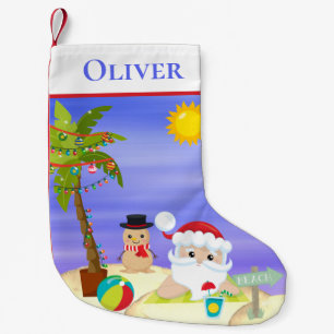 Petite Chaussette De Noël Noël Été Père Noël Plage Enfants Personnalisé