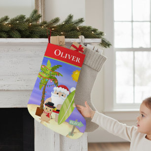 Petite Chaussette De Noël Noël Été Père Noël Plage Surf Personnalisé