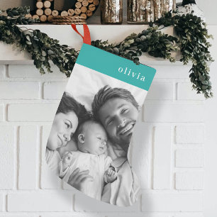 Petite Chaussette De Noël Noël familial   Photo Turquoise Turquoise moderne