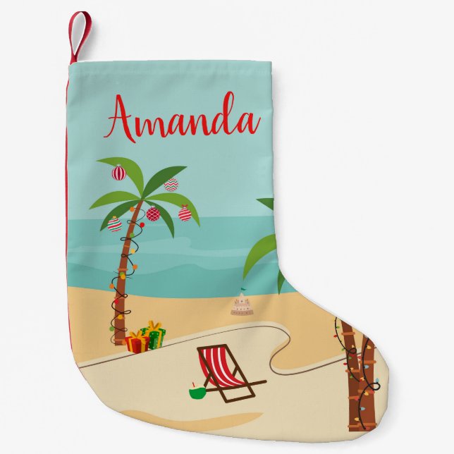 Petite Chaussette De Noël Noël festif sur la plage (Devant)